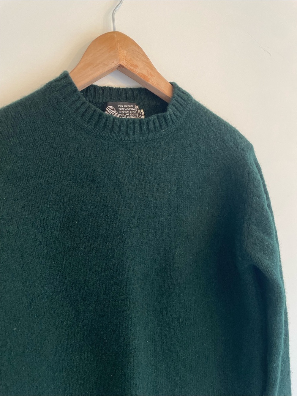 Vintage Pine Green Crew Neck Wool Sweater